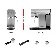 Devanti Coffee Machine Espresso Maker 20 Bar Milk Cappuccino Latte Cafe