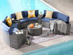 DS 11-Piece Curved Wicker Sofa Set - Navy