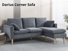 Darius Corner Sofa Linen - Grey