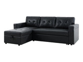 Auden Pull Out Sofa Bed with Storage Chaise PU - Black