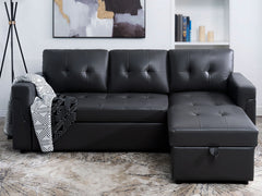 Auden Pull Out Sofa Bed with Storage Chaise PU - Black