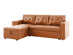 Auden Pull Out Sofa Bed with Storage Chaise PU - Brown