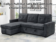 Collyn Chenille Sofa Bed with Left Chaise – Dark Grey