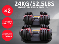 Adjustable Dumbbell Set Black & Red- 24 kg (Set of 2)