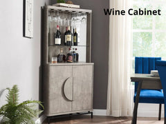 2-Door Corner Wine Cabinet - Concrete