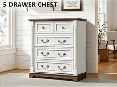 5-Drawer Chest - Antique White & Rustic Brown