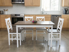 Ajax 5-Piece Dining Set - White & Teak