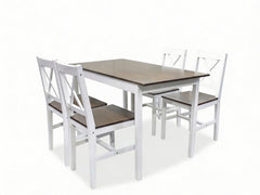 Ajax 5-Piece Dining Set - White & Teak