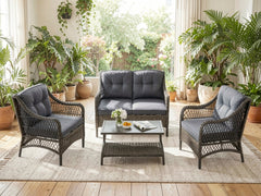 4-Piece Outdoor Sofa Set - Brown + Grey