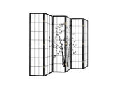 6-Panel Room Divider with Bamboo Pattern - Black