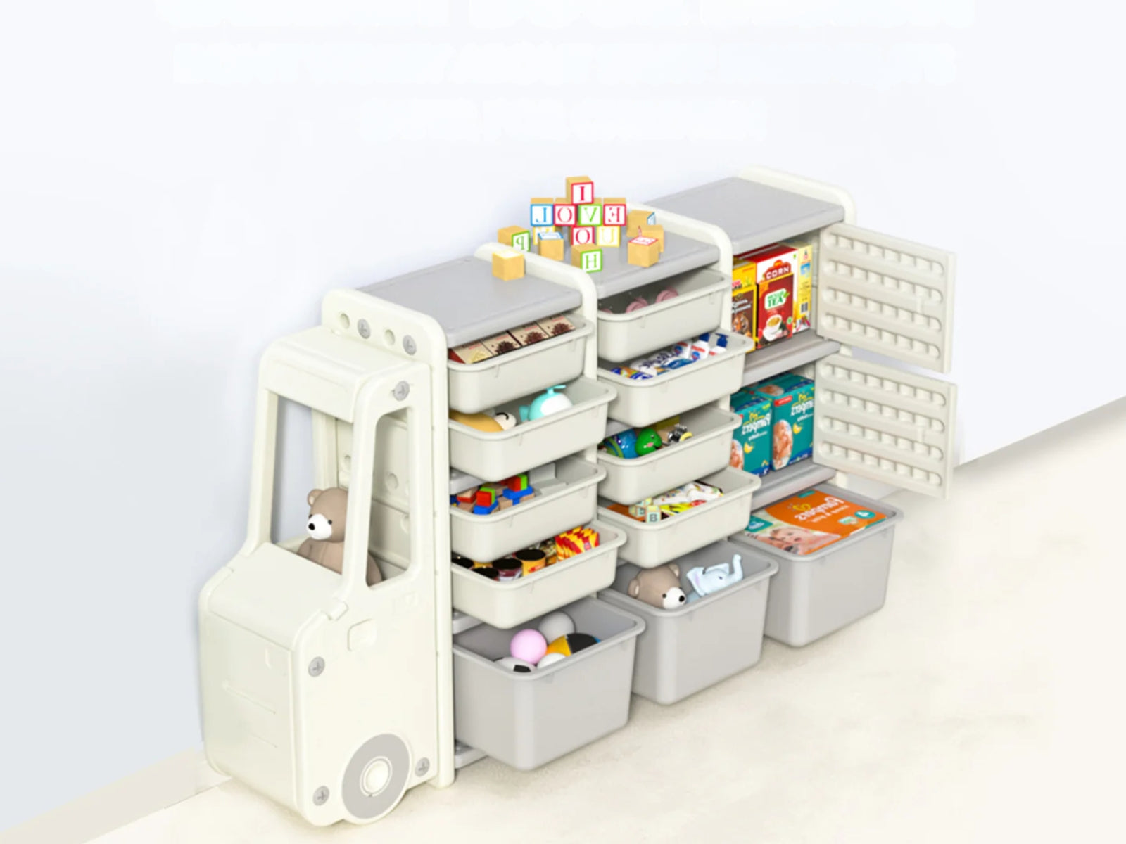 Car Shape Kids Toy Storage Shelf 2x2 - White