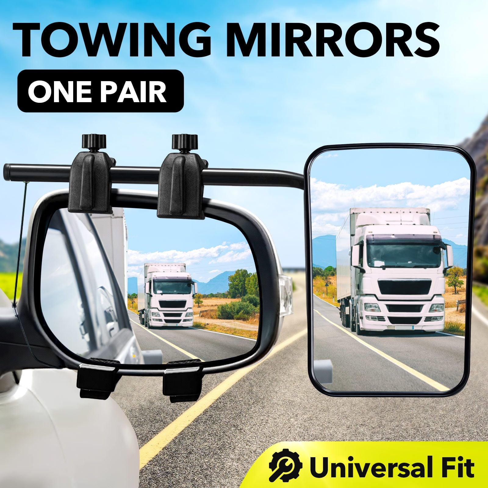 DS BD 2 Towing Mirrors Caravan Car Safety Convex Flat Mirror Clipon Side 4X4