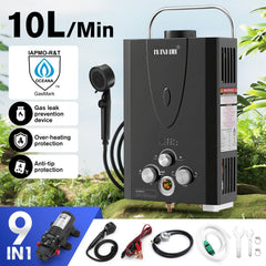 DS BD Maxkon Gas Hot Water Heater 9 in 1 10L Tankless Camping Shower Pump System
