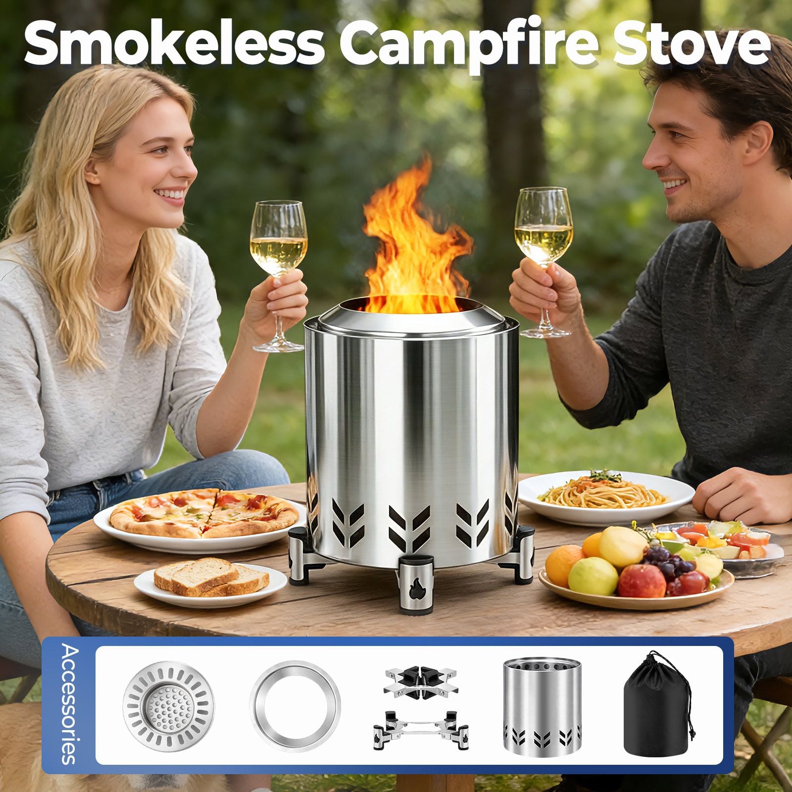 DS BD Wood Burning Stove Fire Pit Smokeless Fireplace Stainless Steel Tabletop
