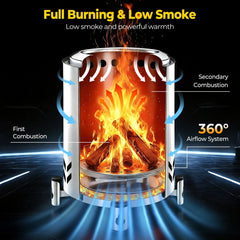 DS BD Wood Burning Stove Fire Pit Smokeless Fireplace Stainless Steel Tabletop