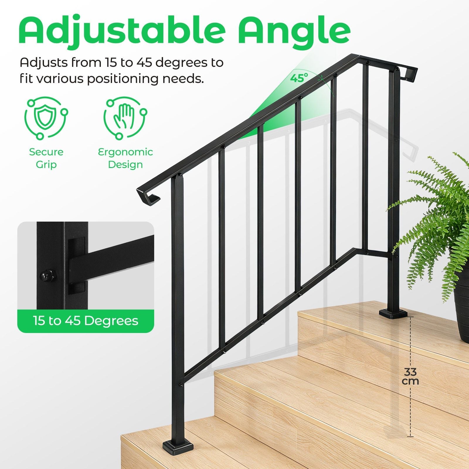DS BD Stair Handrail Railings 3-4 Steps Black Metal Safety Guard Hand Rails