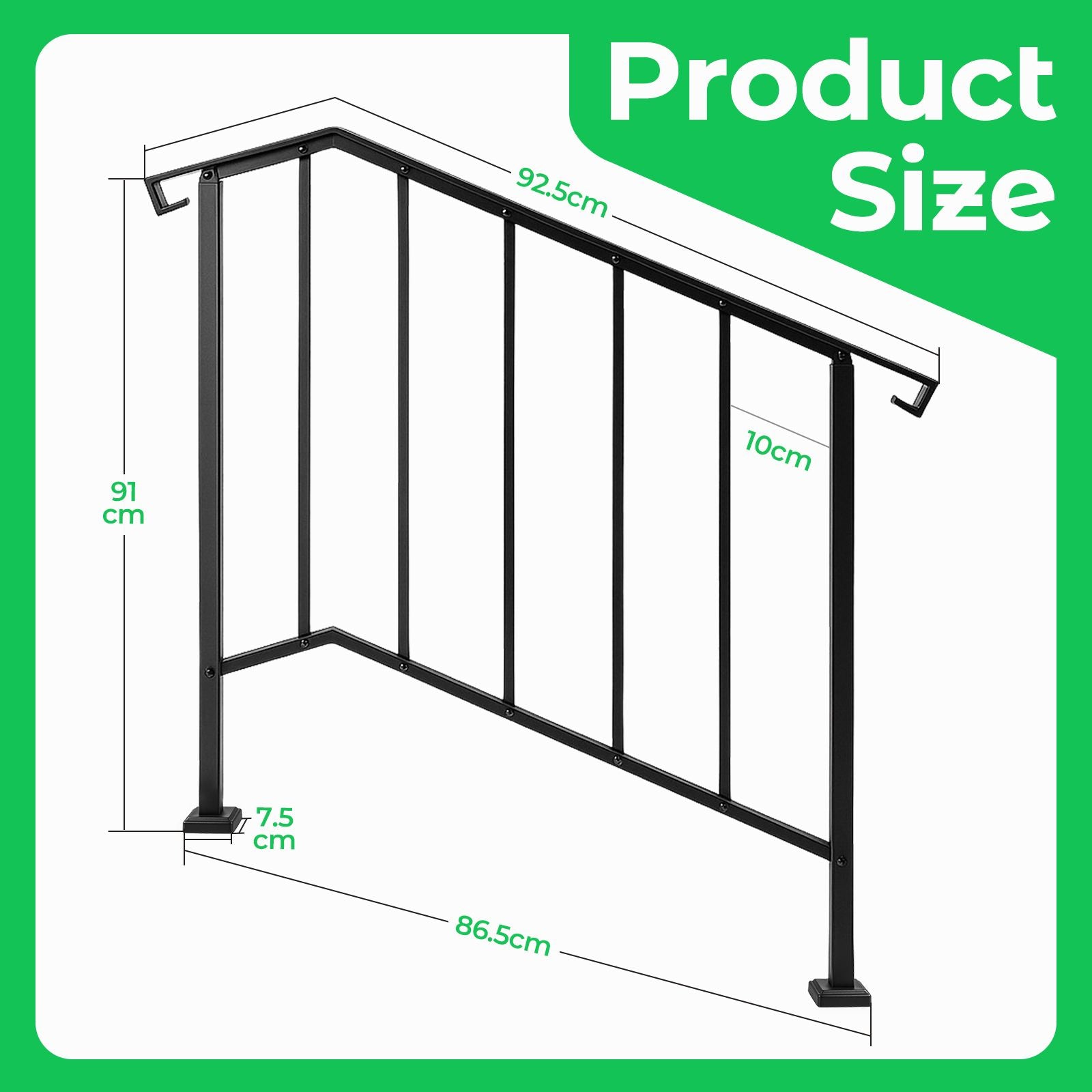 DS BD Stair Handrail Railings 3-4 Steps Black Metal Safety Guard Hand Rails