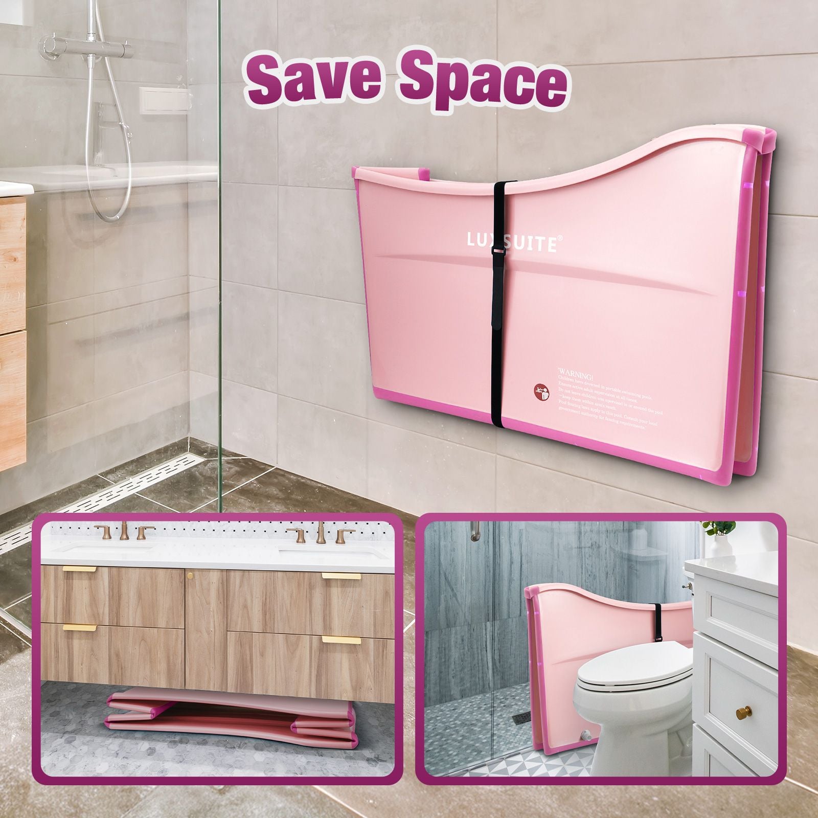 DS BD Large Foldable Bath Tub Bathroom Soaking Freestanding Plastic Collapsible