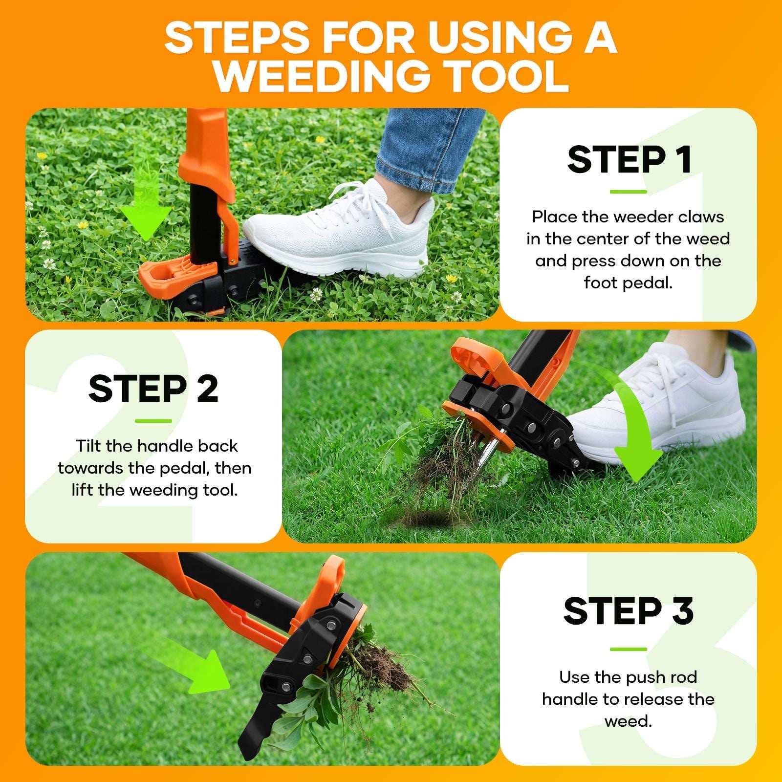 DS BD 4 Claw Stand Up Weeder Puller Garden Weeding Hand Tool Lawn Weed Remover
