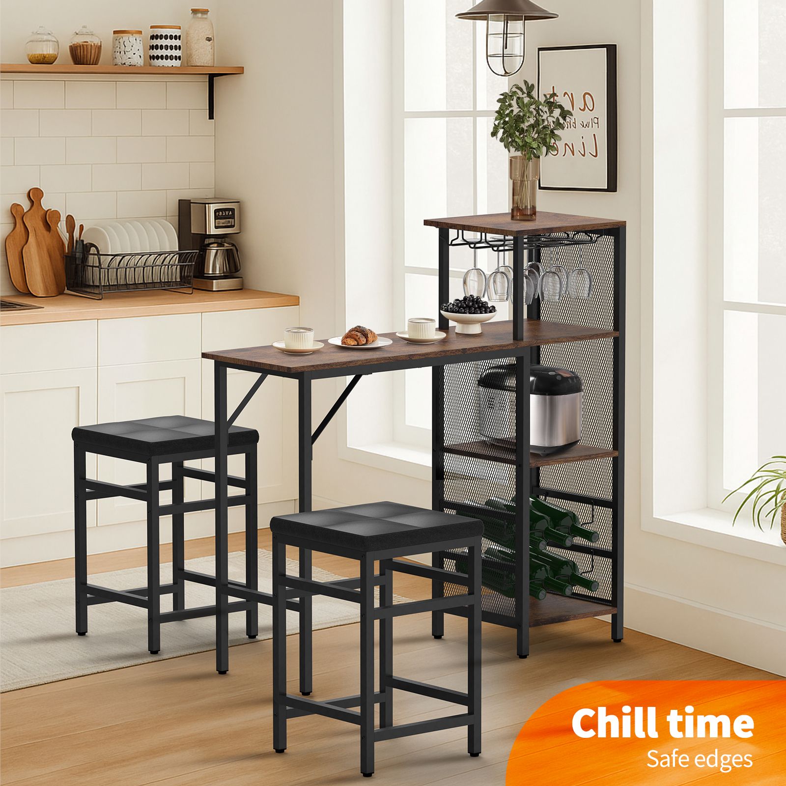 DS BD Bar Table & Stools Set Dining Desk Kitchen Chairs Cafe Pub For Home Cafe