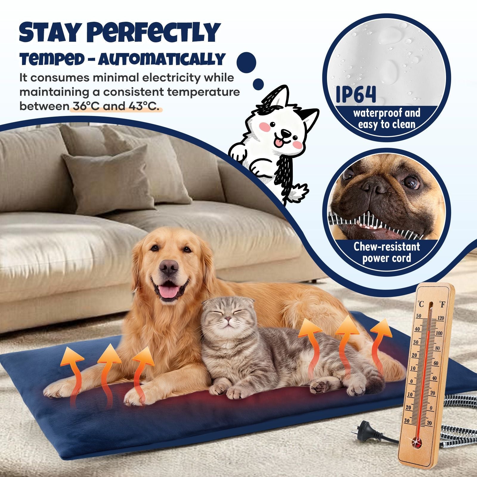 DS BD Heated Dog Pad Pet Cat Heating Bed Inflatable Electric Heater Puppy Doggy