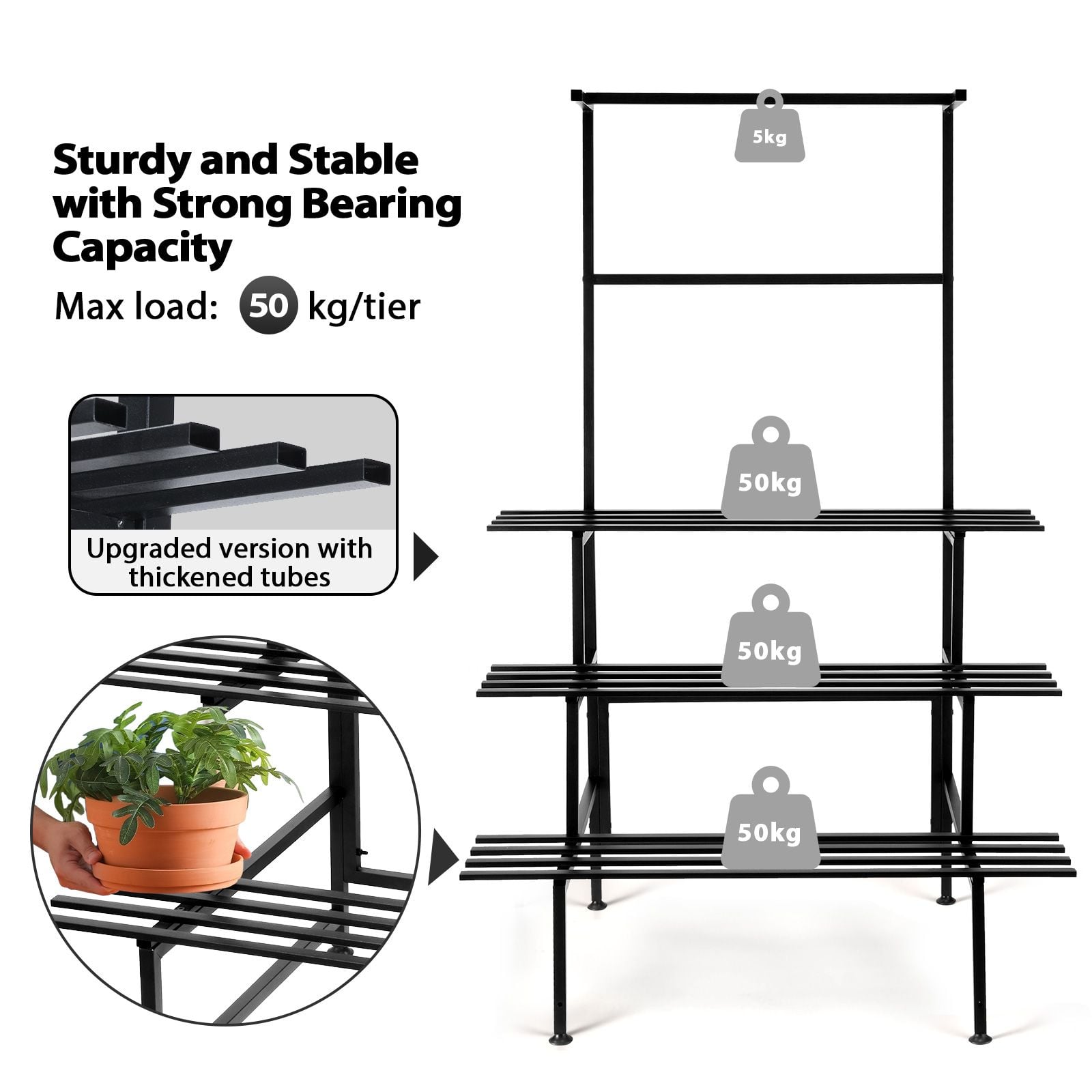 DS BD Large Metal Plant Stand Flower Pot Tall Holder Black Corner Rack Storage
