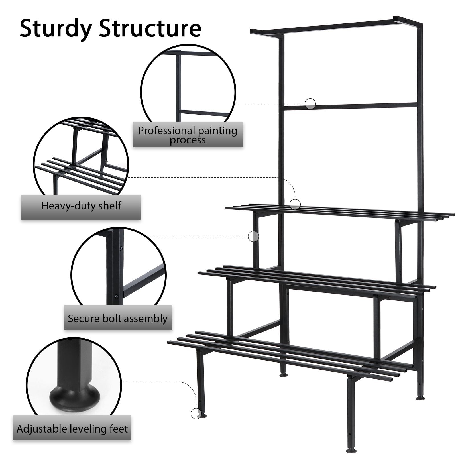DS BD Large Metal Plant Stand Flower Pot Tall Holder Black Corner Rack Storage