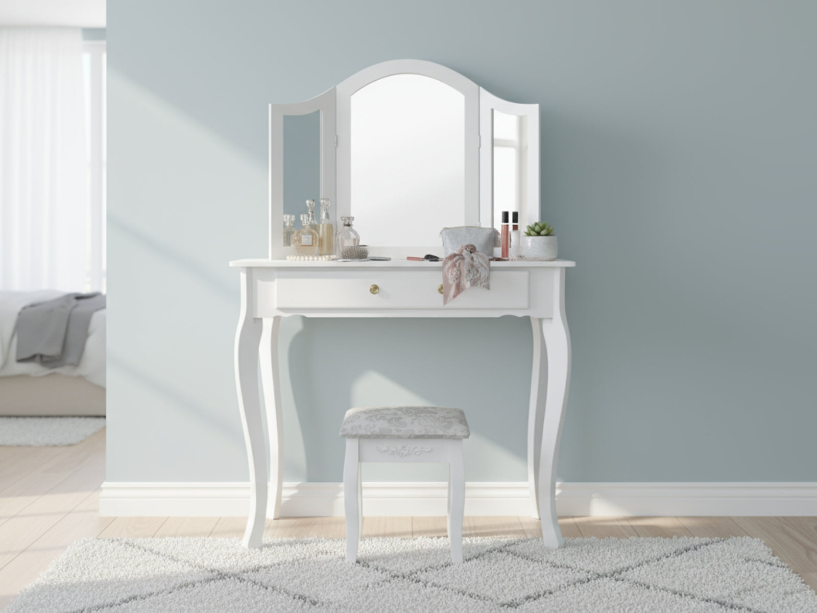 3-Mirror Dressing Table Set White - 79 cm