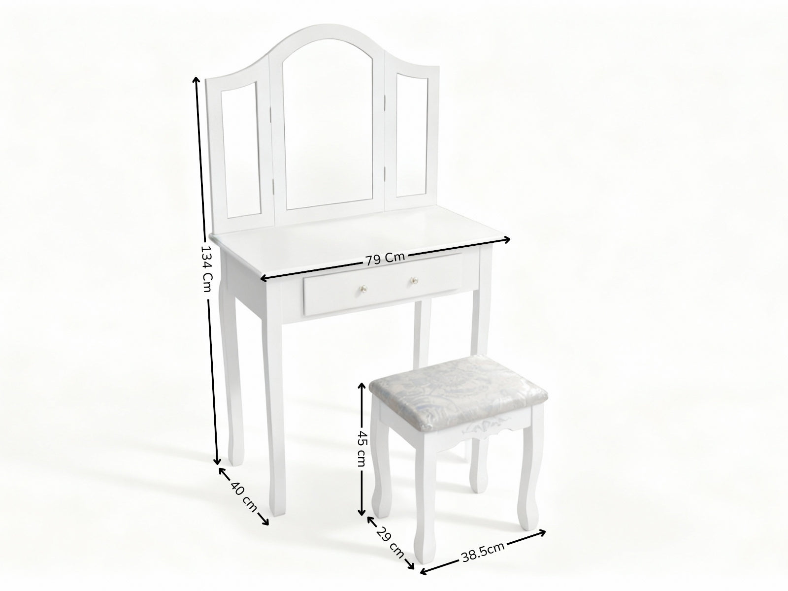 3-Mirror Dressing Table Set White - 79 cm