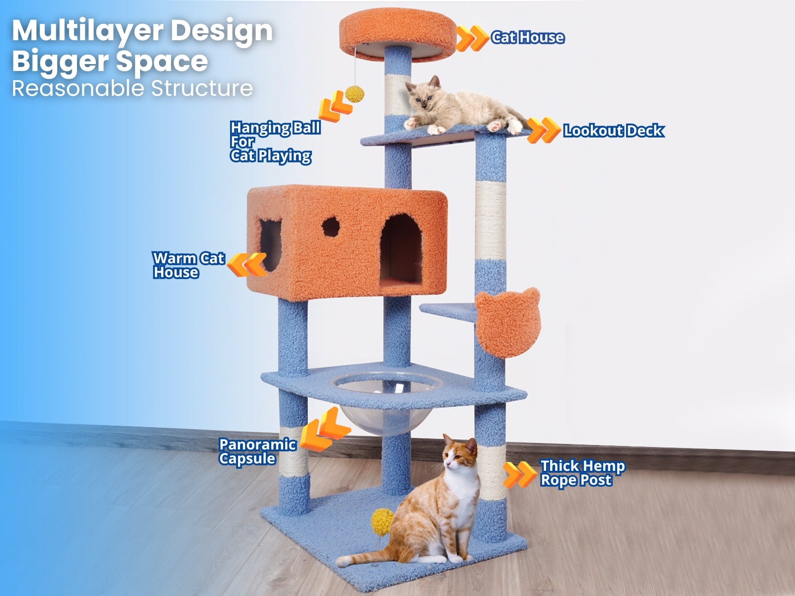 Cat Tree Blue & Orange - 155 cm
