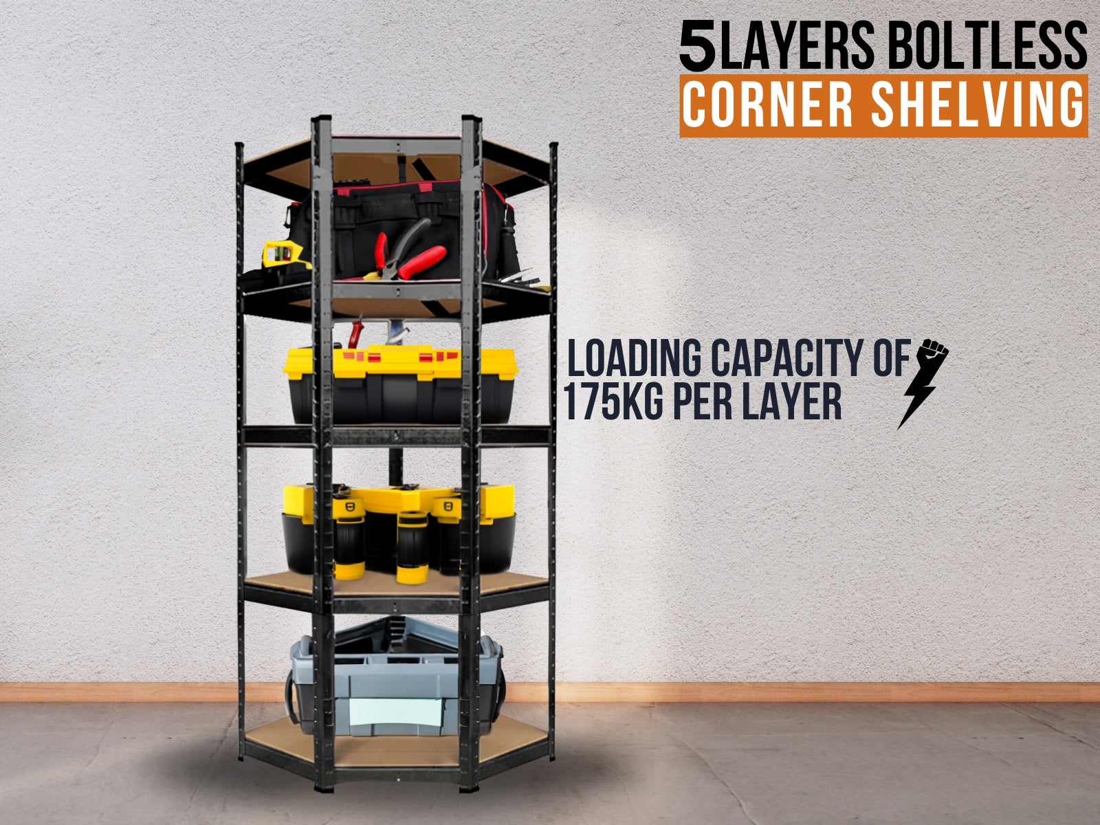 5-Layer Boltless Corner Shelving - Black