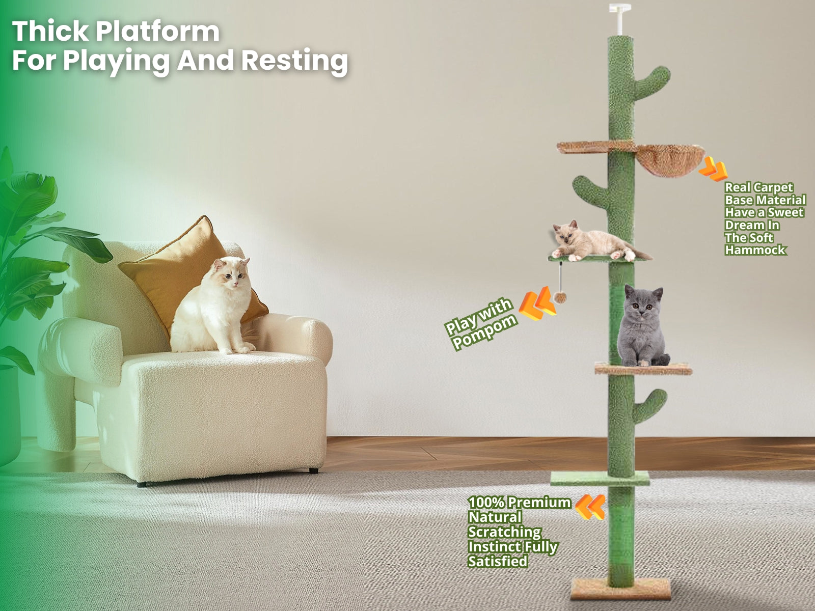 Cactus Cat Tree Floor to Ceiling - 265 cm