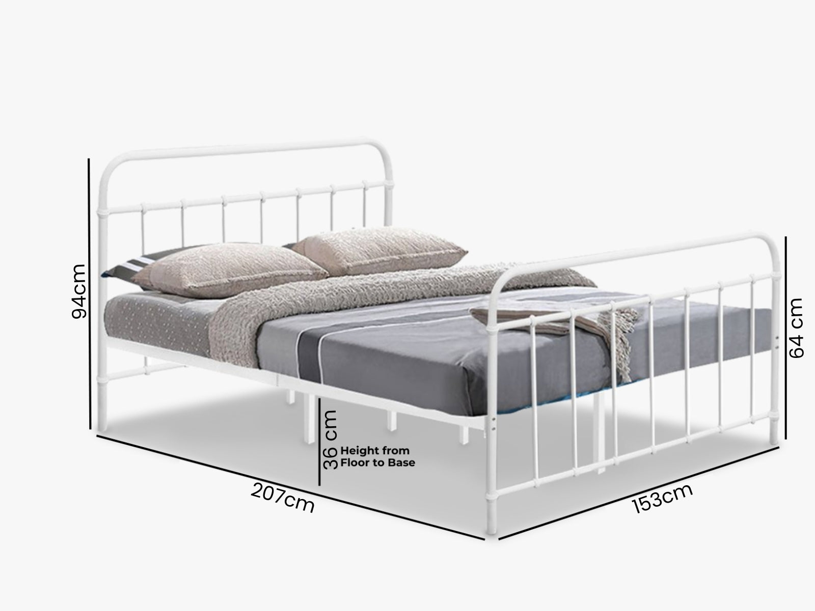 Darcy Metal Bed Frame White & Euro Top Mattress B34 - Queen