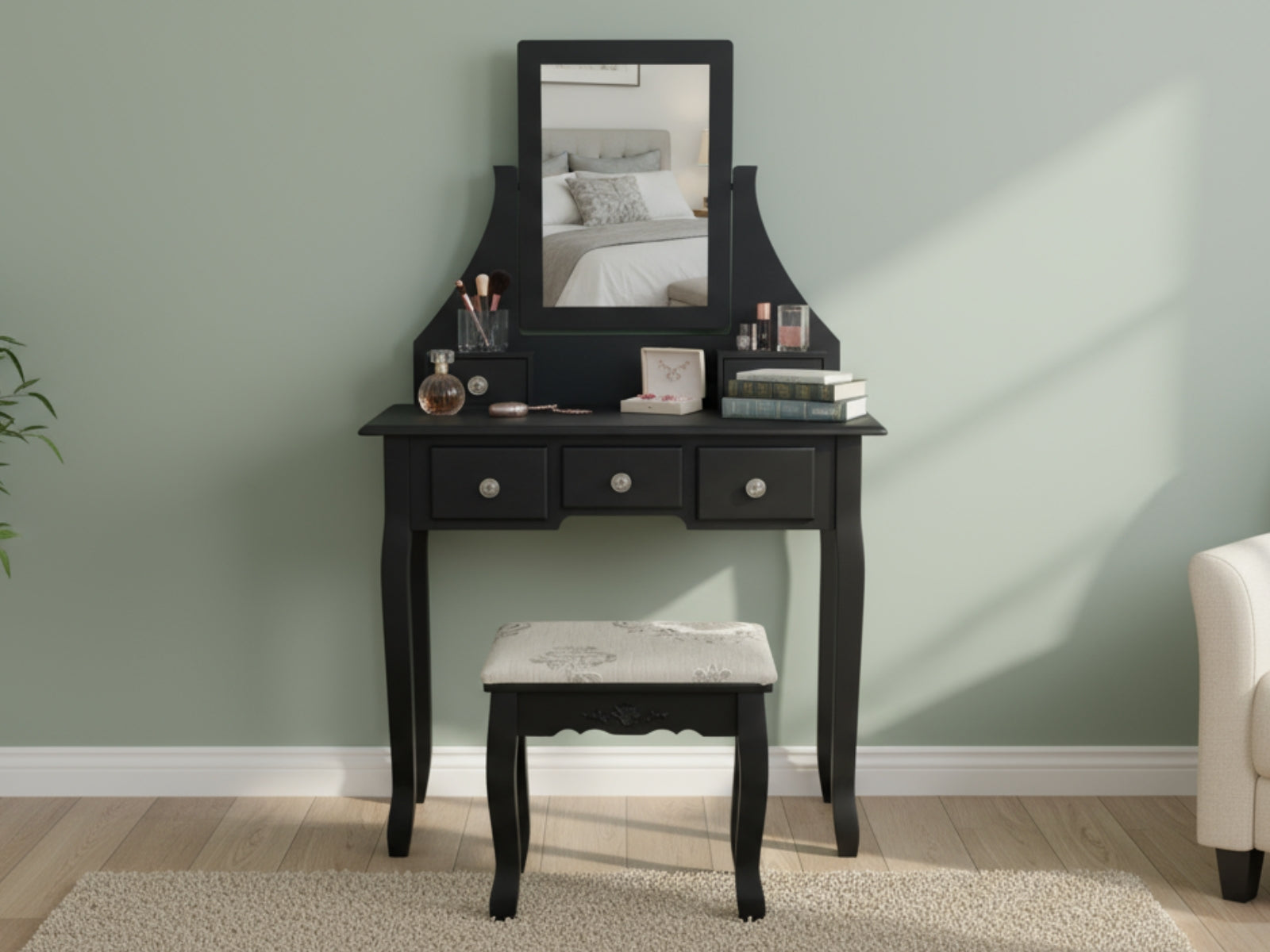 Dressing Table with Stool Black - 74.5 cm