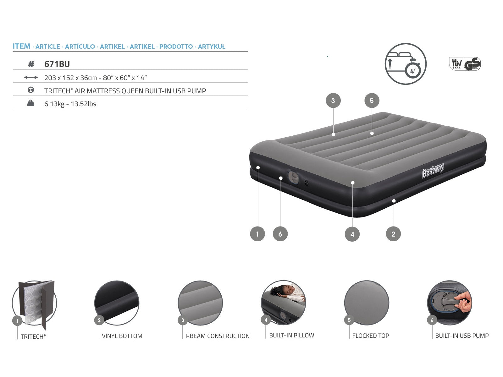 Bestway Tritech Air Bed Mattress 36 cm – Queen