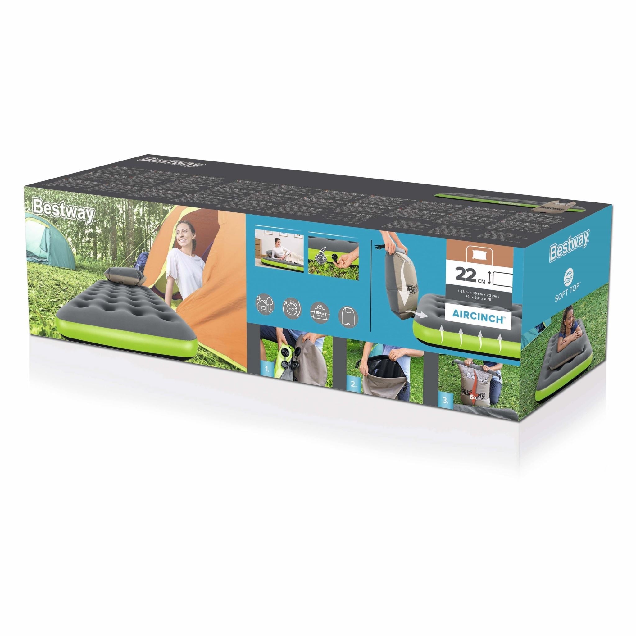 Bestway Roll & Relax Air Mattress 22 cm - Twin