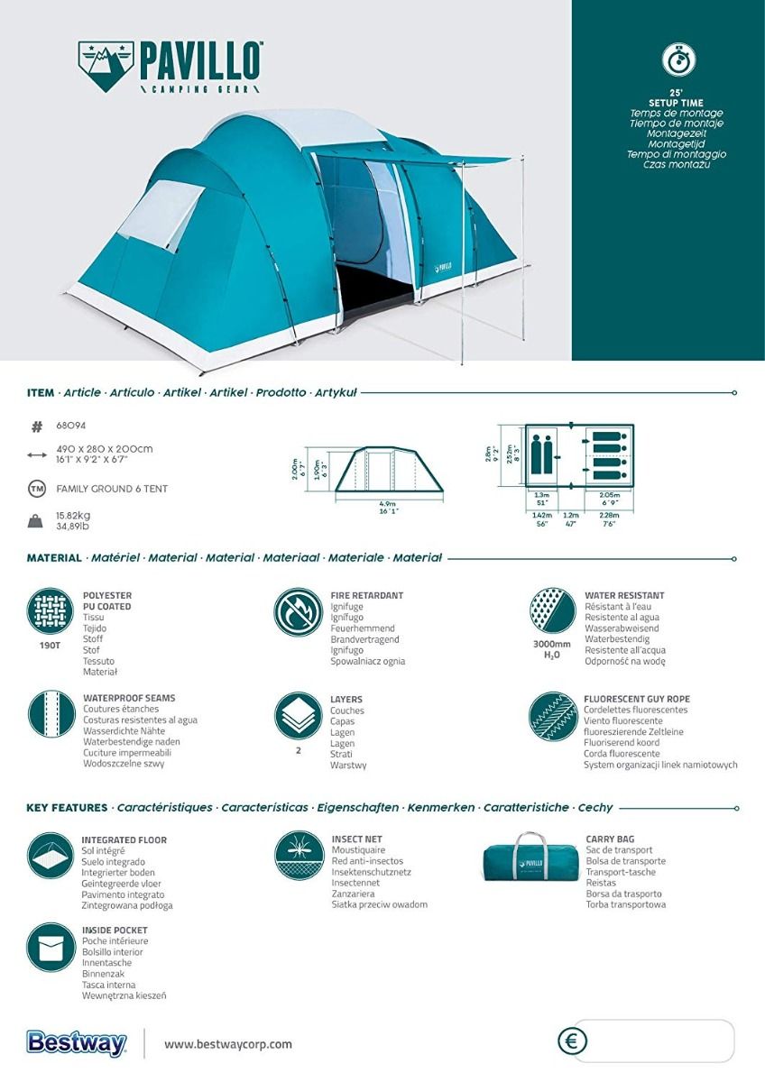 Bestway Pavillo 6-Person Family Ground Tent