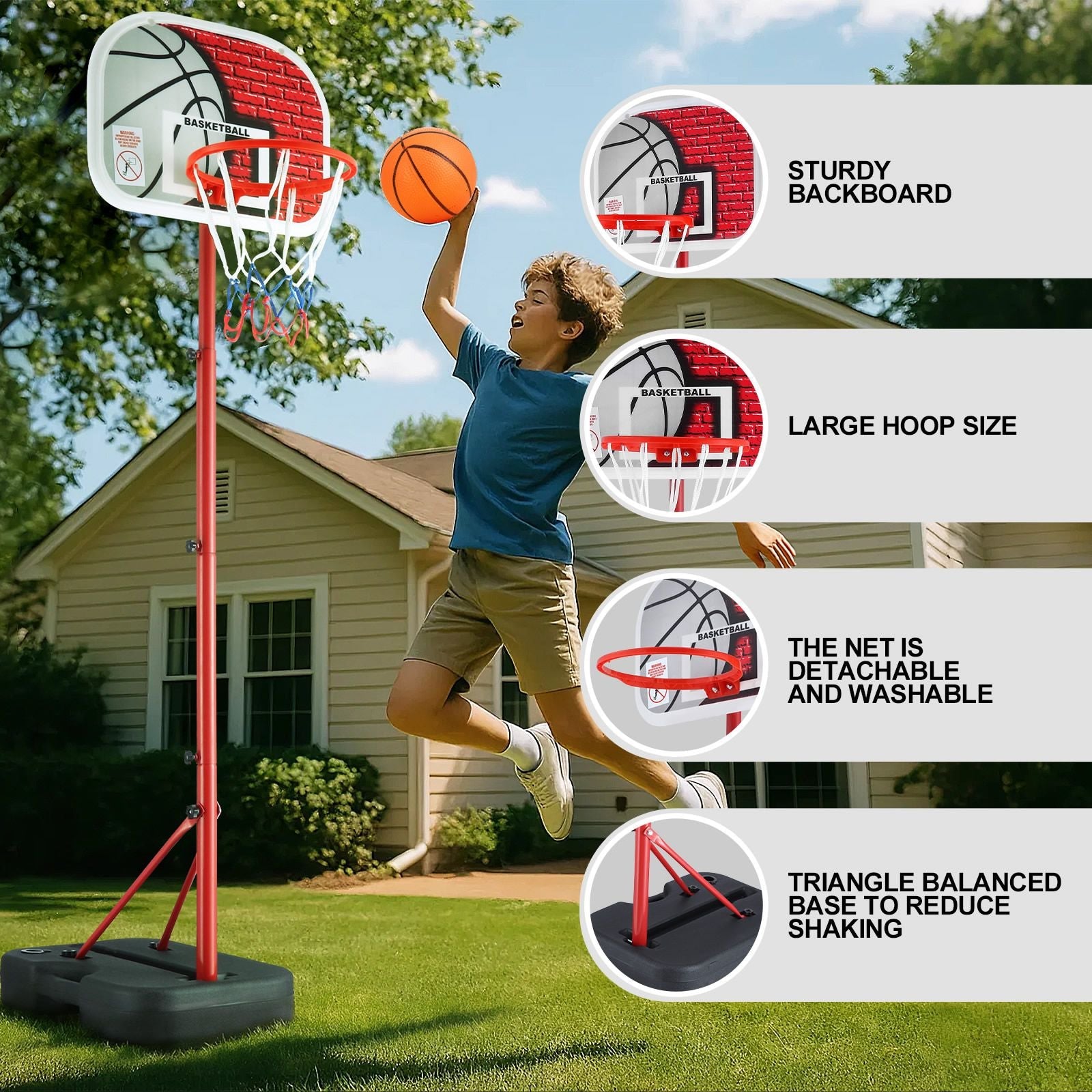 DS BD Basketball Hoop Stand System 1.15-1.6m Backboard Net Ring Rim Pro Goal