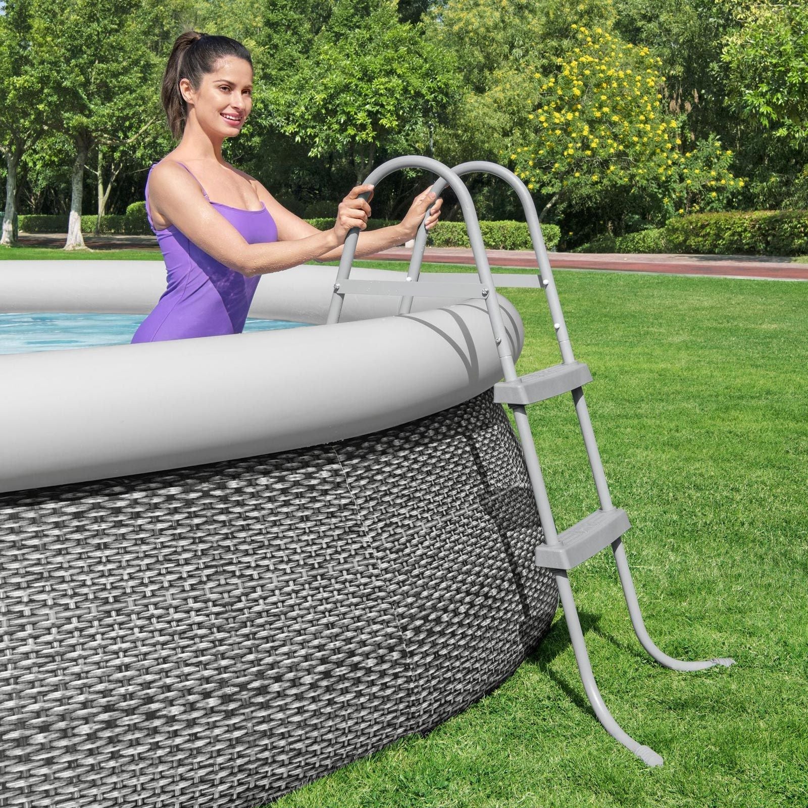 DS BD Bestway Above Ground Pool Ladder 2 Step Steel Frame Removable Stairs 84cm