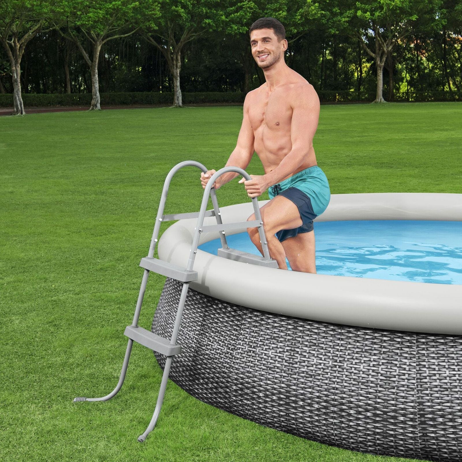 DS BD Bestway Above Ground Pool Ladder 2 Step Steel Frame Removable Stairs 84cm