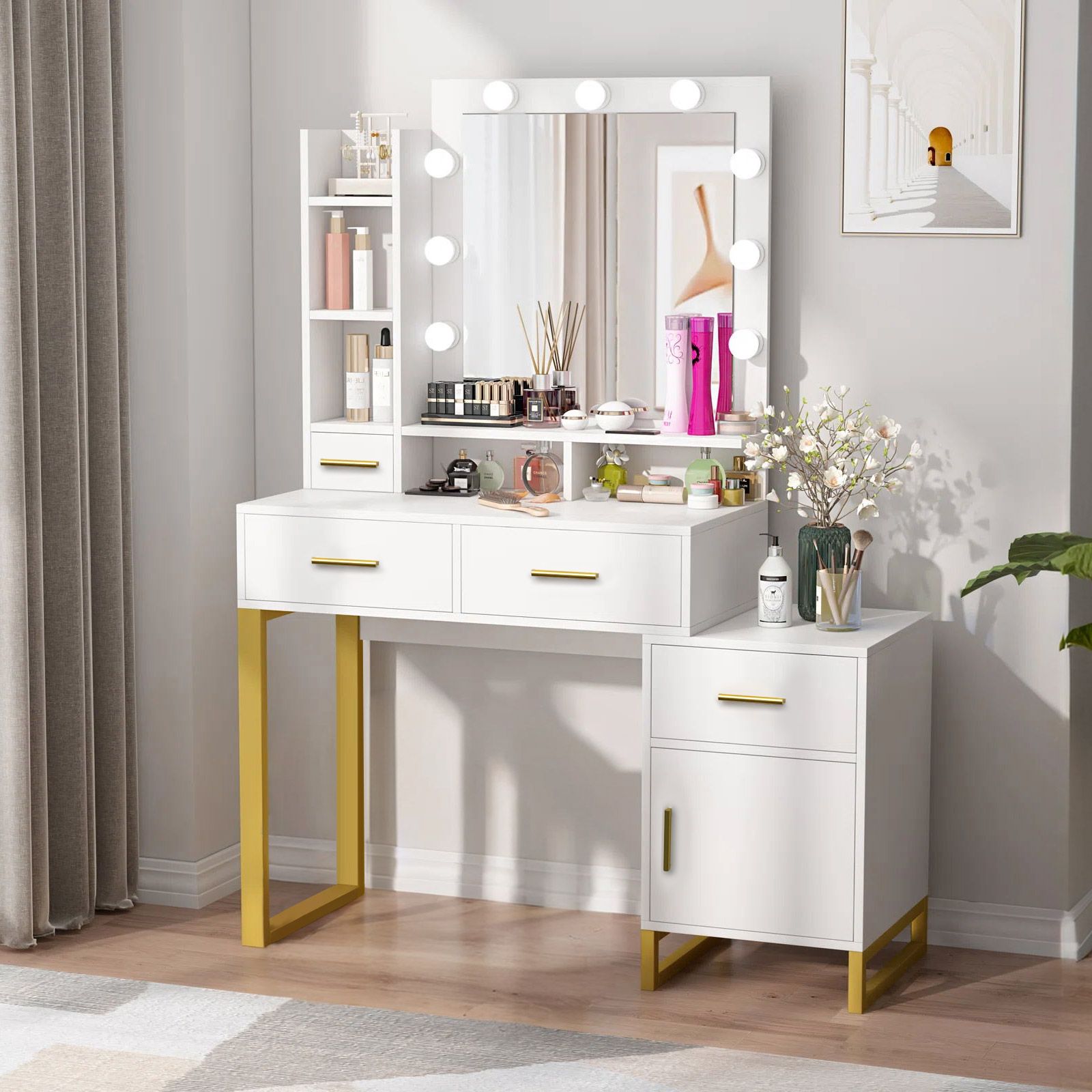 DS BD Hollywood Mirror Makeup Table Vanity Dressing Desk Dresser Bedroom