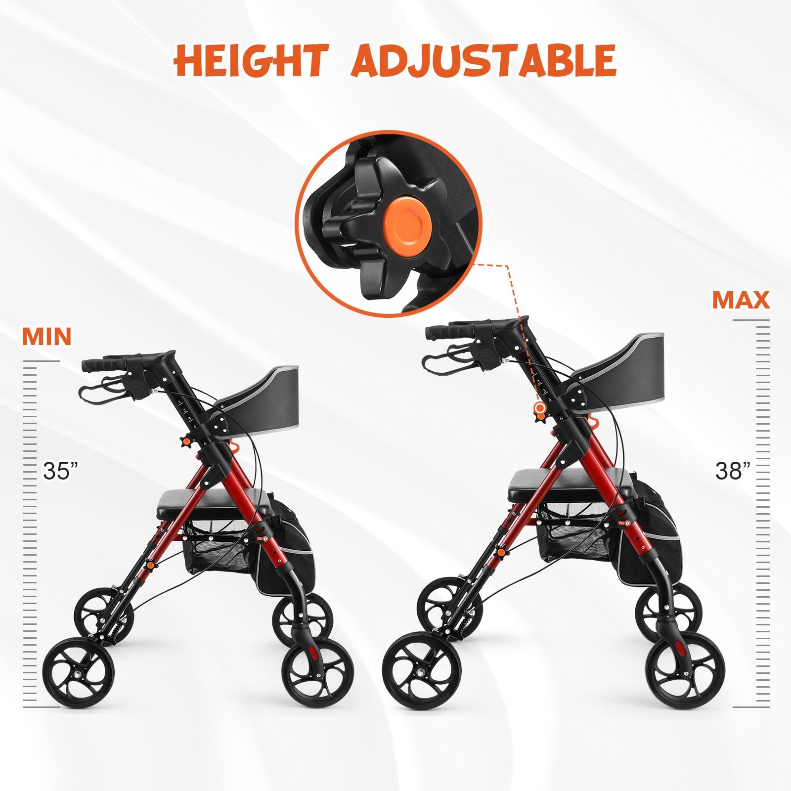 DS BD Rollator Walker Seat 4 Wheel Seniors Elderly Lightweight Walking Mobility
