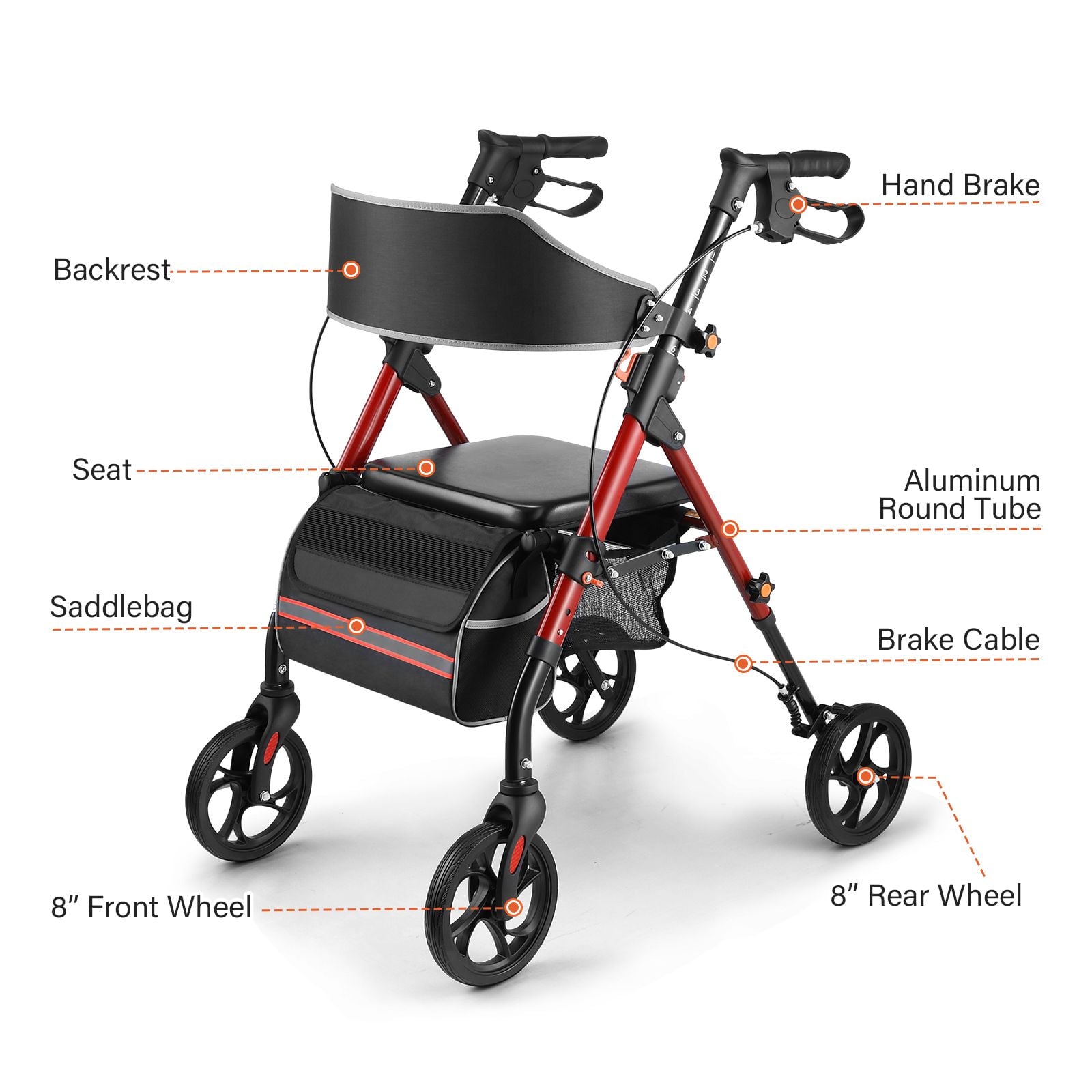 DS BD Rollator Walker Seat 4 Wheel Seniors Elderly Lightweight Walking Mobility