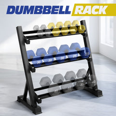 DS BD 3 Tier Dumbbell Rack Weight Set Stand Home Gym Storage Racking Kettlebell