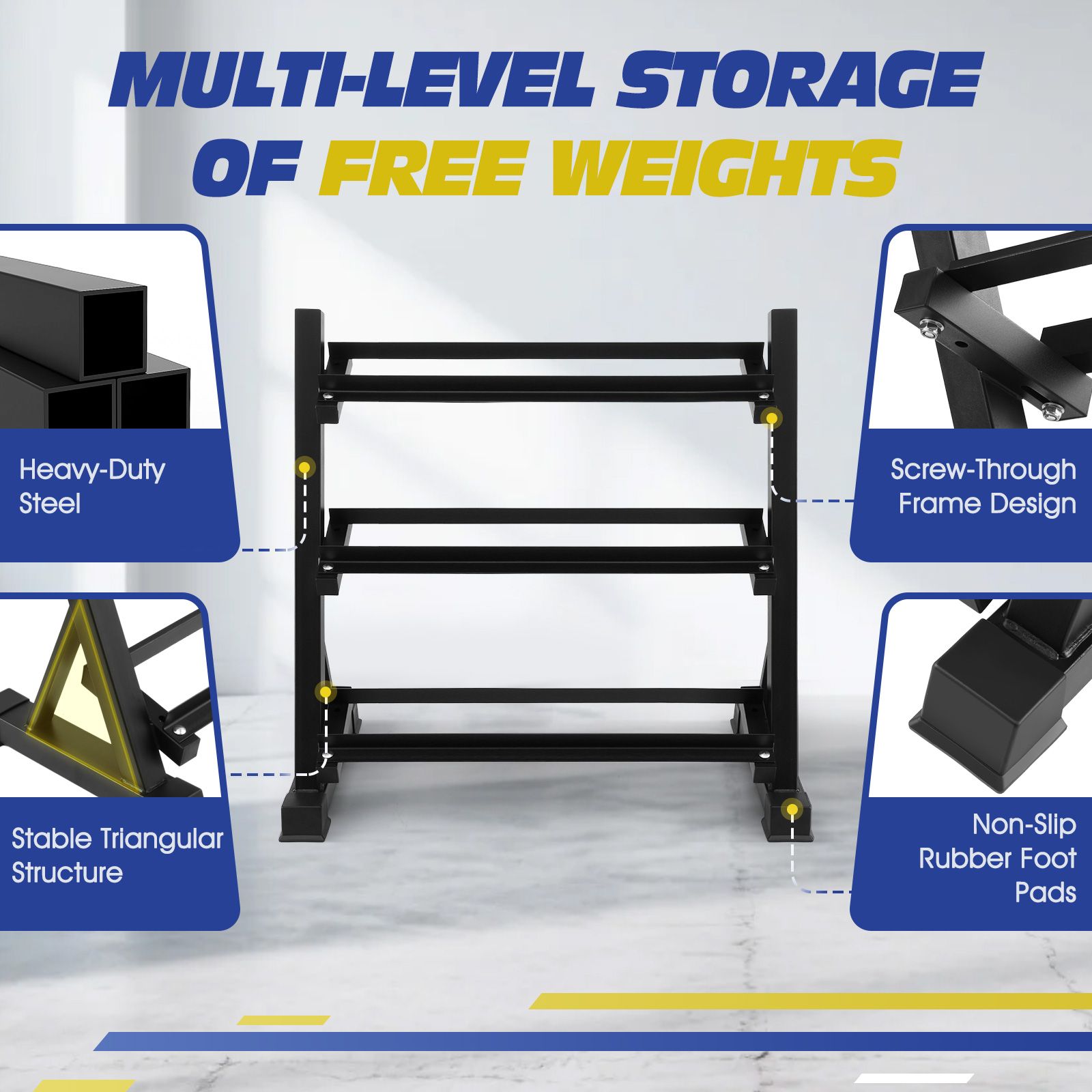 DS BD 3 Tier Dumbbell Rack Weight Set Stand Home Gym Storage Racking Kettlebell
