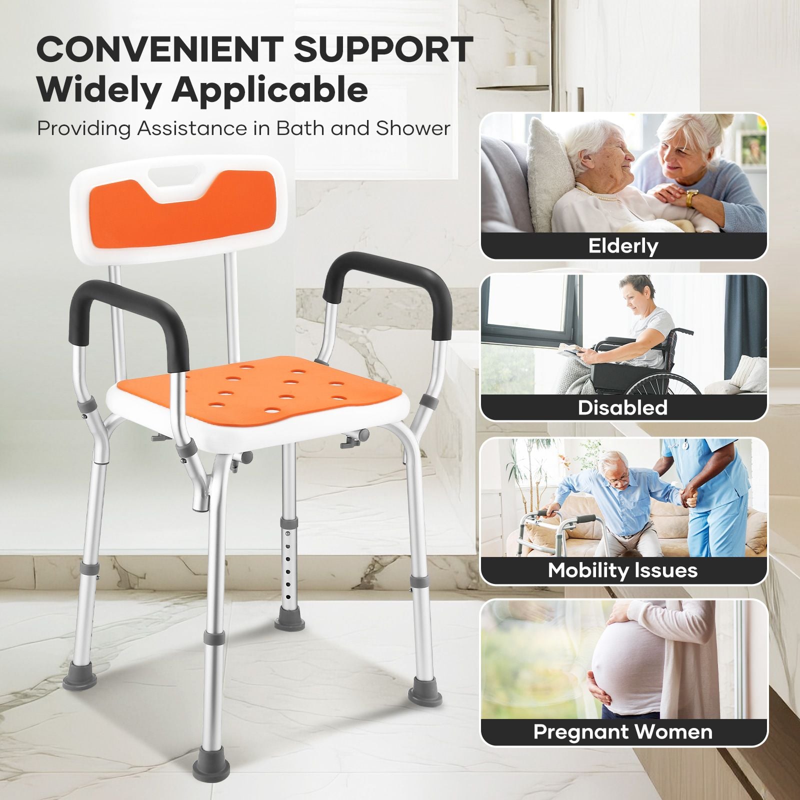 DS BD Shower Chair Bath Tub Seat Stool Toilet Bathroom Bedside Mobility Raised