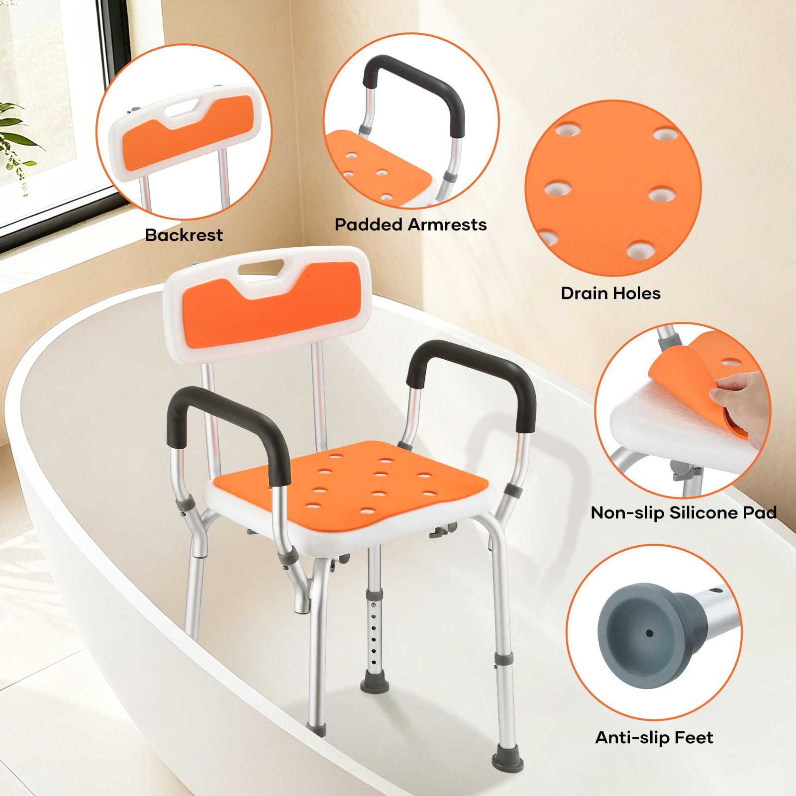 DS BD Shower Chair Bath Tub Seat Stool Toilet Bathroom Bedside Mobility Raised