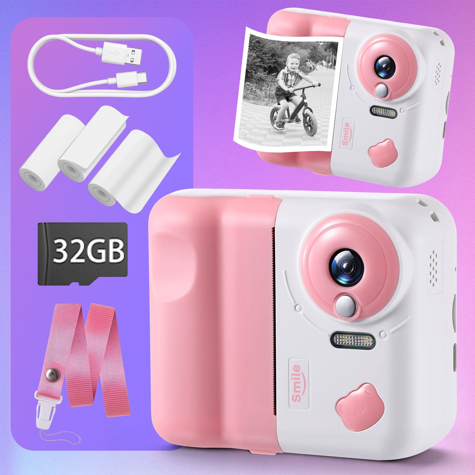 DS BD Kids Instant Camera Compact Digital 1080P HD Video Selfie Photo Print Play