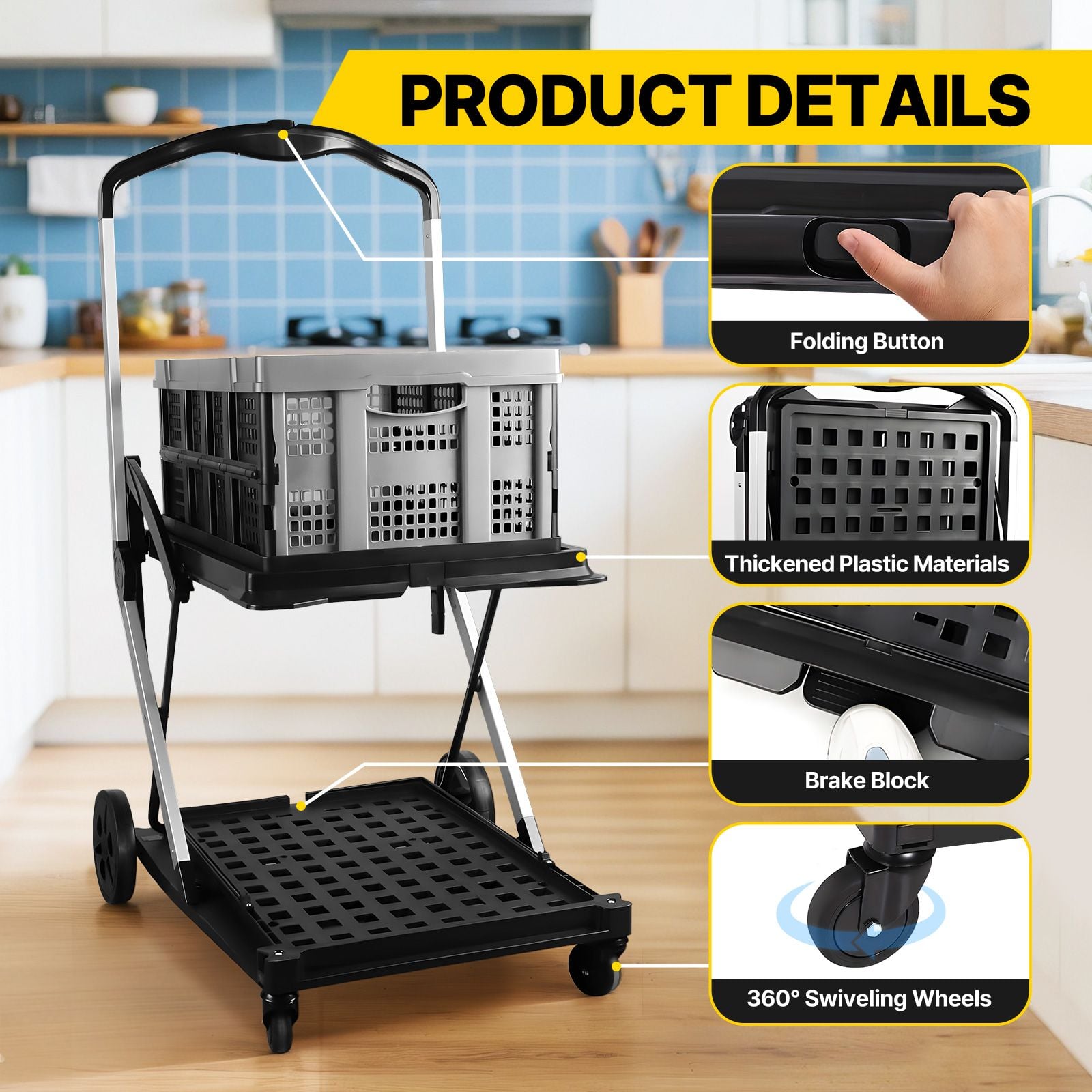 DS BD Folding Trolley Cart Push Dolly Collapsible Hand Truck Utility Shopping