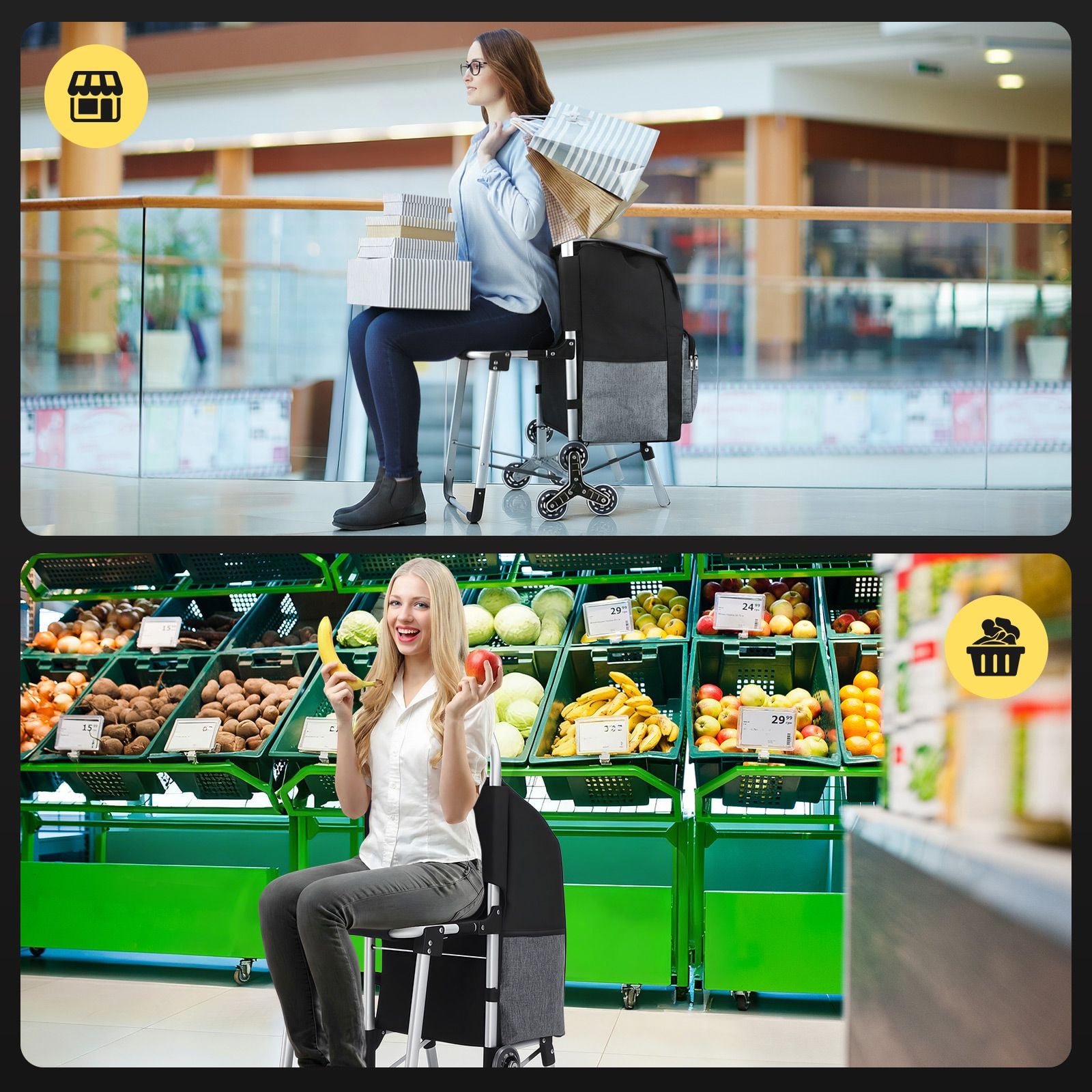 DS BD Shopping Cart Folding Trolley Dolly Grocery Bag Stair Climbing Wheels